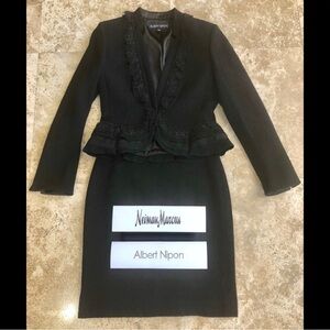 Albert Nipon Skirt Suit from Neiman Marcus Peplum Silhouette Black Lace Lapel